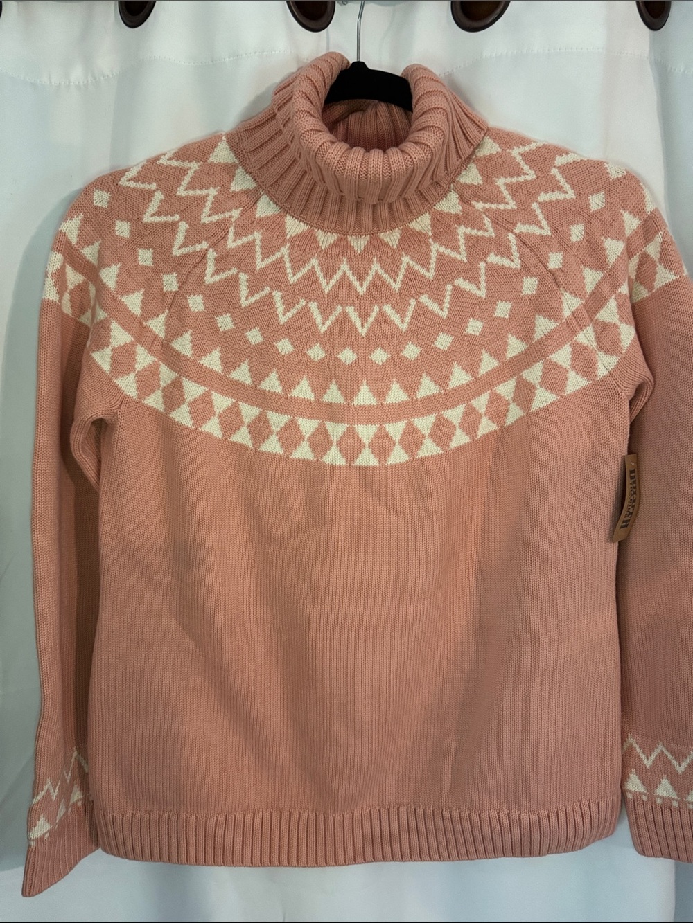 NWT Duluth Trading Co Turtleneck Fair Isle Sweater - Pink/Cream size L